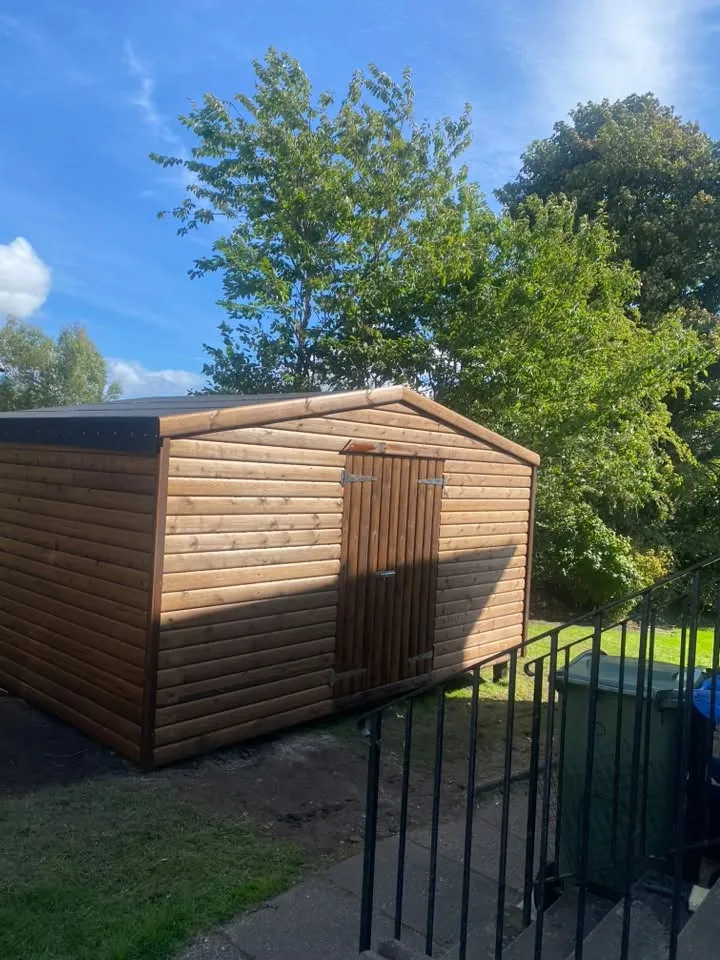 Finished pitched-roof timber garden shed